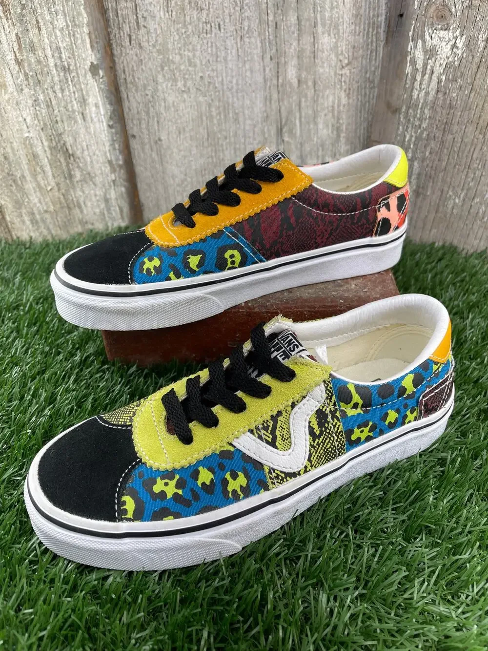 RARE Vans Sport Patchwork Leopard Snake Multicolor Sneaker Shoes 6